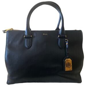 Large Ralph Lauren Lauren Newbury Black Leather Bag Tote Satchel